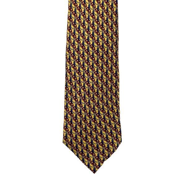 Fox & Chave Vintage Mens Yellow Red Pattern Silk Tie - Picture 1 of 4